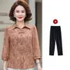 Conjunto de Ropa de Verano para Mujeres de Mediana Edad, Camisa Holgada de Moda, Nueva Blusa de Gasa Estilo Chino para Mujeres de Mediana Edad y Mayores, Adecuado para Primavera y Otoño