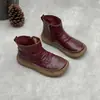 Nuevas Botas de Tobillo Vintage Hechas a Mano de Cuero Genuino Otoño/Invierno, Cómodas para Pies Descalzos, Versátiles con Cremallera Lateral, Botas Chelsea de Piel de Oveja para Mujer