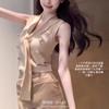 2025 Chaleco de Punto Elegante con Cuello en V para Mujer Verano Diseño de Nicho Ropa Exterior Ajustada Hermoso Top