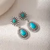 Pendientes Vintage Étnicos de Turquesa con Flor de Aleación Estilo Tribal Bohemio