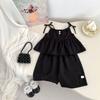 Traje de niña Verano Delgado Elegante Top de tirantes Casual Pantalones de pierna ancha Dos piezas Combinable Traje de moda para niña