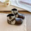 Botas de Couro Color Block Retro com Fivela de Ferradura para Meninas, Outono 2026, Botas Martin Leves de Cano Curto Estilo Britânico para Crianças