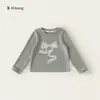 [Coleção de Mangas Longas para Meninas] Camiseta Básica Redonda para Bebê, Cor Sólida, Roupa Versátil de Outono, Camiseta Rosa para Meninas