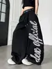 Pantalones de Chándal para Mujer Estilo Callejero Americano Doble Cintura Bloques de Color Estampado de Letras Patrón de Guadaña Otoño Invierno Danza de Jazz Holgados Casual Pierna Ancha