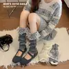 Calcetines para niñas, calentadores de piernas de ballet, calcetines apilados dulces de encaje con lazo Lolita de primavera y otoño, calentadores de piernas cálidos de otoño e invierno