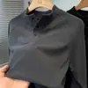 2025 Nova Moletom Masculino de Outono com Gola Alta e Manga Longa Casual Versátil Veludo Alemão Camiseta Top Térmico Camada Base