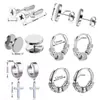 Set Combinado de 12 Piezas Estilo Simple para Hombres Japonéses y Coreanos Tornillos de Cruz Pendientes con Patrón de Dragón Retro de Tíbet Pendientes