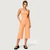 Conjunto de Yoga Fitness con Tirantes para Mujer con Almohadillas Integradas, Pantalones de Cintura Alta de Tres Cuartos Pierna Ancha, Conjunto de Dos Piezas Transpirable y Amigable con la Piel