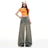Jeans retro americanos de pierna ancha para mujer, nuevo estilo de verano 2026, tiro bajo, adelgazantes, fluidos, pantalones de longitud hasta el suelo para mujer
