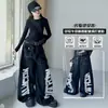 Pantalones vaqueros de pierna ancha con estampado retro para niñas, pantalones largos, para niños mayores, nueva colección primavera/otoño 2026, pantalones de trabajo geniales estilo callejero
