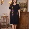 Camisola Feminina Plus Size de Comércio Exterior, Robe Longo de Verão com Manga Curta, Bordado Floral, Roupa de Dormir de Malha, Roupa de Casa Fina
