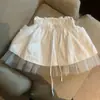 Foto real de ropa de mujer de Dongdaemun, Corea: falda corta de verano de alta calidad de cintura alta con ribete de encaje