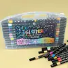 Fornecimento Direto da Fábrica Caneta Marcadora Glitter Ponta Dupla Caneta de Feltro Ponta Macia Duas Cores Pintura de Cabelo Caneta Glitter Caneta Aquarela Atacado de Papelaria