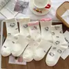 Meias compridas de renda com estampa de gato fofo estilo japonês para o verão, meias brancas finas até o joelho, meias KT para mulheres, meias de meia-panturrilha
