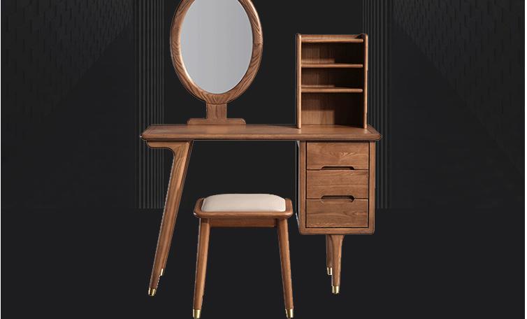 白蜡木梳妆台北欧轻奢风梳妆台水性漆卧室现代中式收纳柜化妆桌-