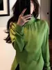 2026 Verano Nuevo de Moda Diseño Elegante Camisa de Cuello Alto con Abertura Versátil Elegante Estilo Diosa Manga Larga Superior