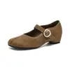 Zapatos Mary Jane Weiwei Girl 517-2 de punta dividida sintética, diseño de hebilla retro, gamuza con estampado de leopardo, zapatos planos de punta baja, zapatos de mujer que aumentan la altura
