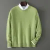 Suéter de lana pura listo para usar de primera línea, nuevo para otoño e invierno para hombre, cuello redondo, suelto, color liso, suéter de punto casual de negocios, capa base