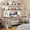 Mesa de computador para casa com painel perfurado, mesa gamer, design simples, adequada para quartos, mesa de estudo para estudantes e mesa de escrita integrada com estante