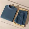 Conjunto de Roupas e Calças de Algodão Puro para Outono, Conjunto de Duas Peças com Gola Redonda Média para Outono e Inverno, Conjunto Térmico Justo, Suéter de Algodão, Suéter e Calças