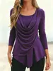 Otoño/Invierno 2026 Nuevo Transfronterizo Europeo y Americano Amazon Falso Dos Piezas Color Sólido Ropa para Mujer Moda Cuello Oscilante Camiseta Plisada