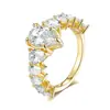 Anillo de Plata de Ley S925 con Corona Europea Full Moissanita para Mujer, Lujo Ligero, Nicho, Moda, Forma de Gota de Agua, Anillo Apilable, Anillo de Boda