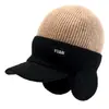 Chapéu de Lã Tricotado com Forro de Veludo Novo para Outono e Inverno, Proteção para as Orelhas, Moda Jovem, Chapéu Pulôver para Esportes ao Ar Livre