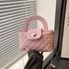Bolsa Estilo Chanel Feminina 2025 Nova Moda Diamante Xadrez Bolsa de Corrente Texturizada Nicho Ombro Transversal Bolsa Quadrada