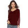 Top de Otoño e Invierno para Mujer Europeo y Americano Amazon Ebay Comercio Exterior Transfronterizo Explosiones Lentejuelas Costura Manga Larga Cuello en V Camiseta Mujer