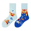 Calcetines originales de moda infantil AB color asimétrico dibujos animados longitud media otoño e invierno caramelos lindos calcetines de algodón para niños y niñas