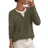 Moda Feminina Europeia e Americana Nova Amazon Cross-Border Outono/Inverno 2026 Gola Redonda Suéter Falso Manga Longa Bloco de Cores Canelado Solto