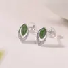 Pendientes de Plata de Ley S925 Yuebao Jewelry Corte Marqués Jade Completamente Diamantados Estilo Chino Retro Iluminadores Suaves para el Trabajo Adornos de Oreja de Jade