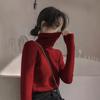 Camiseta Base de Punto de Cuello Alto Rojo Ankara para Mujer Otoño e Invierno de Alta Gama Ajustada Suave Cera Suéter con Top de Manga Larga