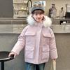 Parka de Algodón con Plumas para Niñas de Invierno de Longitud Media con Cuello de Piel Nuevo Abrigo de Algodón Cálido Engrosado para Niños