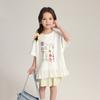 Camiseta infantil estampada Pudding Haru Summer, gola redonda, 2025, novo estilo doce, renda, costura, manga curta