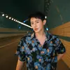 Camisa Masculina com Estampa Floral por Toda a Peça Estilo Americano, Estilo Old Money, Caimento Solto, Fresca de Manga Curta em Chiffon de Seda Gelada Casual Floral, Tendência