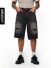 Shorts Jeans Masculino Jie Zhan Lavado Desgastado com Rasgos, Tamanho 26, Novo Estilo de Rua Americano de Verão Shorts Retos de Perna Larga.