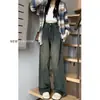 Jeans de Pierna Ancha Retro Estilo Americano Gris Cemento para Mujer 2025 Primavera y Otoño Nuevos de Cintura Alta Sueltos Adelgazantes Rectos de Piso