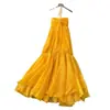 Vestido Largo Amarillo Estilo Vacaciones con Cuello Halter sin Mangas para Mujer 2026 Otoño Francés Elegante Adelgazante Dobladillo Amplio Vestido Largo Falda Elegante