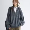 Suéter Cárdigan Nuevo Primavera/Otoño 2026 Estilo Casual Perezoso Retro Americano Prendas de Punto de Punto Cuello en V Ropa Exterior de Color Sólido para Hombre