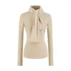 Top de Base Cepillada Ajustado de Moda Otoñal Nuevo con Bufanda Desmontable, Cuello Redondo, Manga Larga para Mujer