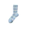 Calcetines de Terciopelo Australiano Cálidos para Otoño e Invierno Espesos Lindos de Dibujos Animados Bordados Azul Blanco Lechoso de Media Pantorrilla Calcetines Forrados de Felpa 2025 Nuevo