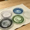 Plato Pequeño Redondo de Vidrio con Pintura de Tinta para Postres y Bocadillos, Alto Valor Estético, Vajilla de Vidrio Colorida, Al por Mayor en Stock