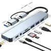 Estación de acoplamiento 8 en 1 con USB 3.0, lector de tarjetas TF/SD, base de expansión tipo C para portátil, concentrador de doble cabezal