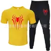 2025 Novo Conjunto Casual Esportivo Masculino de Duas Peças: Camiseta de Manga Curta e Calça, Verão, Gola Redonda, Cor Lisa, Estampado