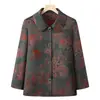 Nuevo Cárdigan Retro de Solapa para Primavera y Otoño, Top Grueso para Mujeres de Mediana Edad y Mayores, Chaqueta Holgada Estampada de Longitud Media