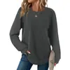 Moda Femenina Popular Europea y Americana 2025 Manga Larga Color Sólido Holgado Manga Larga Cuello Redondo Tops Casuales Waffle Camiseta Larga