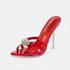 Sandalias de tacón alto para tallas grandes transfronterizas, nuevo modelo de comercio exterior, estilo europeo y americano, alto atractivo estético, con tiras cruzadas, adelgazantes, tacón de aguja con pedrería, zapatos de mujer