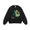 Moletom Vintage Europeu e Americano High Street Estampado por Spray Direto Lavado Desgastado Gola Redonda para Homens e Mulheres Hoodie Hiphop
