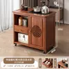 Mesa de Chá Móvel, Pequeno Gabinete Lateral de Mesa de Chá, Armário de Chá Doméstico para Sala de Estar, Mesa de Chá de Madeira Maciça, Com Aquecimento de Água Integrado e Preparo de Chá, Carrinho de Chá com Rodas